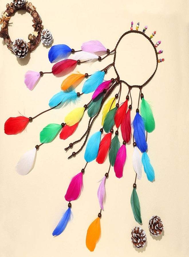 GORTIN Boho Feather Headband Gypsy Headpiece Headdress Bohemian Hippie Headbands Indian Festival Hair Band Adjust Long Feather Hair Accessories for Women (Colorful) - Image 2